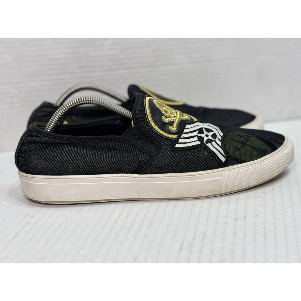 Steve Madden Waspin Skull Slip On Sneakers Black Embroidered Womens 8.5M